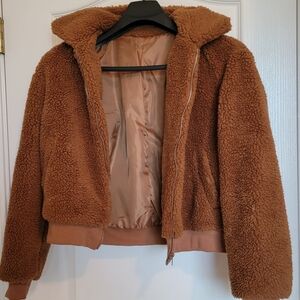 Brown Fleece Cropped Jacket